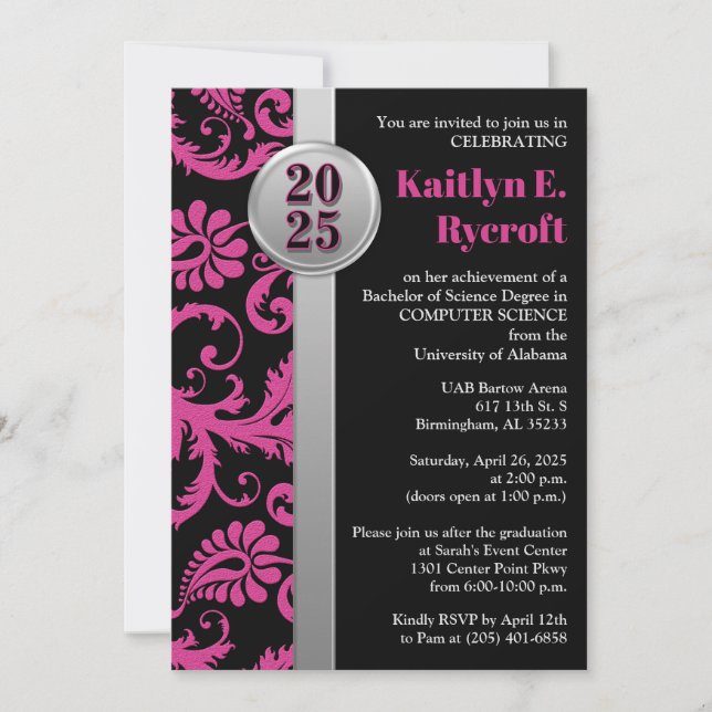 Pink, Black, and Silver Graduation Invite 2024 (Front)