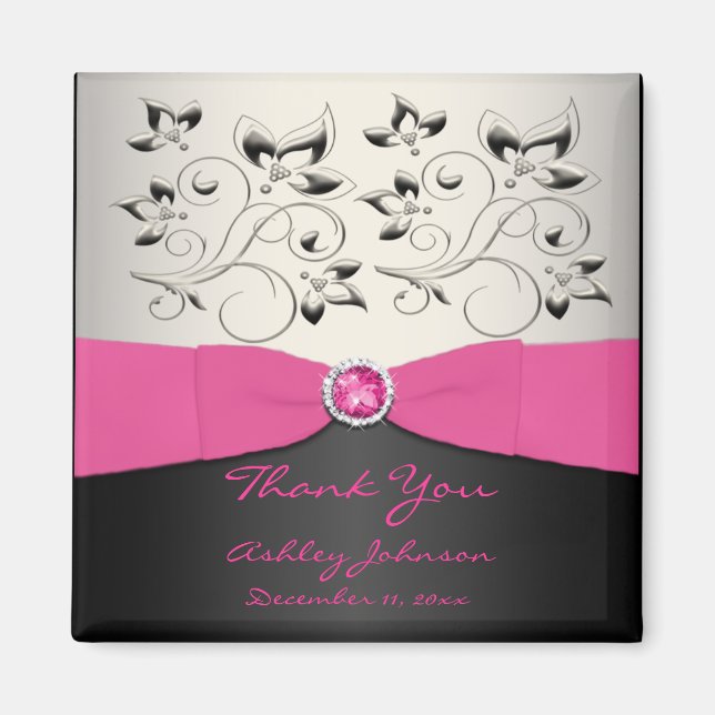 Pink, Black, and Silver Party Favour Magnet (Front)