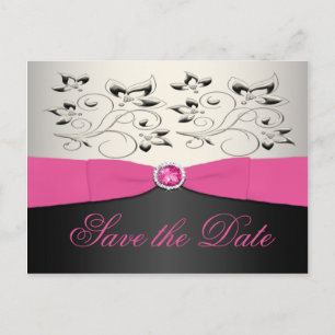 Pink, Black, and Silver Save the Date Postcard