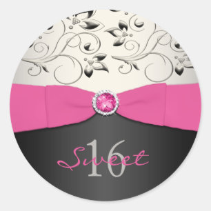Pink, Black, and Silver Sweet Sixteen Sticker