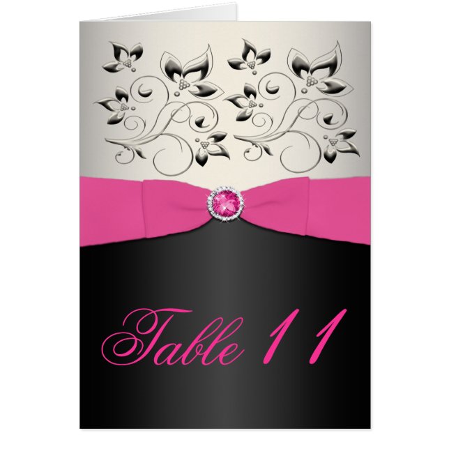 Pink, Black, and Silver Table Number Card (Script) (Front)