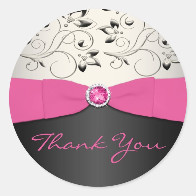 Pink, Black, and Silver Thank You Sticker (Front)