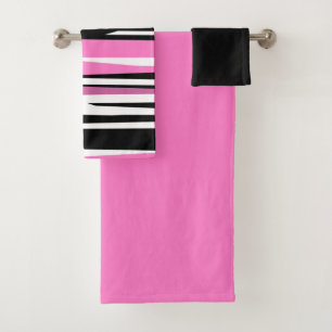Pink Black and White Abstract Bath Towel Set