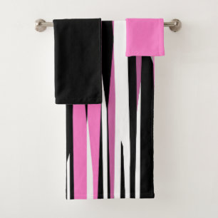 Pink Black and White Abstract Bath Towel Set