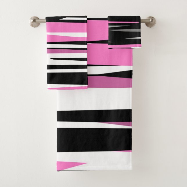 Pink Black and White Abstract Bath Towel Set (Insitu)