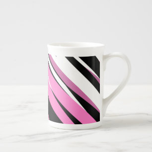 Pink Black and White Abstract Bone China Mug