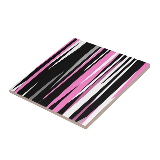 Pink Black and White Abstract   Ceramic Tile (Side)