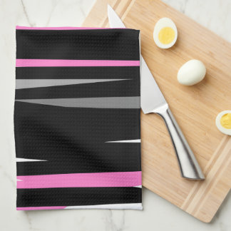 Pink Black and White Abstract  Tea Towel