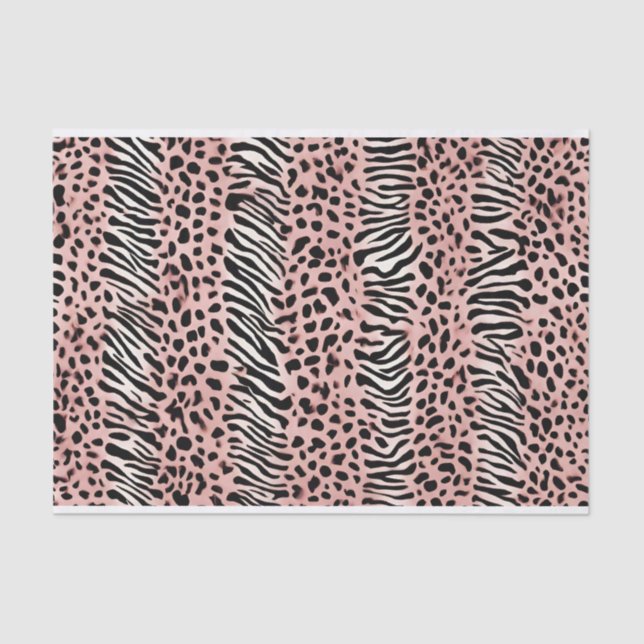 Pink, Black and White Animal Print Pattern  Tissue Paper (Front)