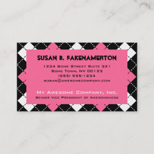 Pink Black and White Argyle Print Business Card