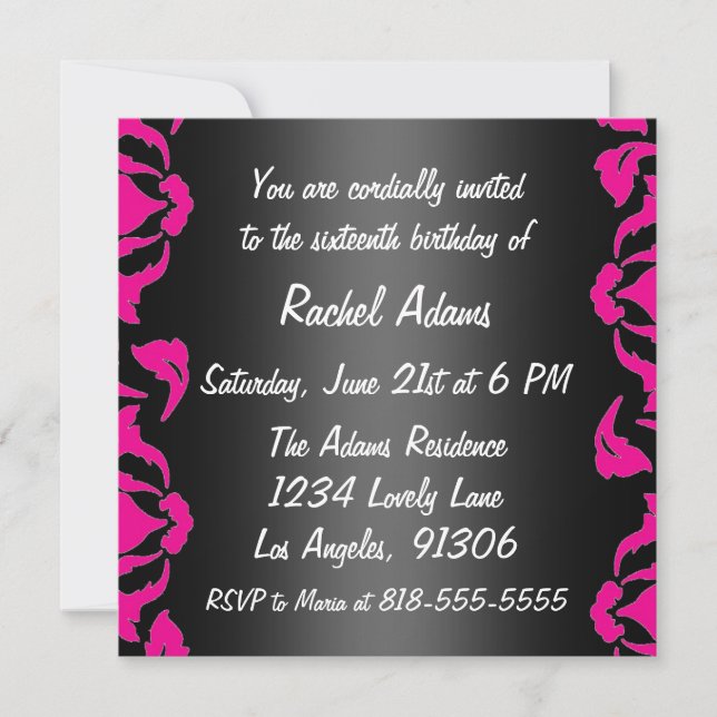 Pink Black and White Birthday Party Invitation (Front)