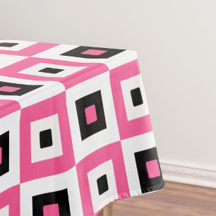 Pink Black and White Checkered Squares Pattern Tablecloth