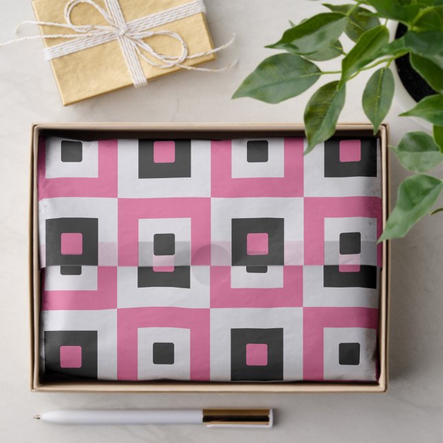 Pink Black and White Checkered Squares Pattern Tissue Paper (Creator Uploaded)
