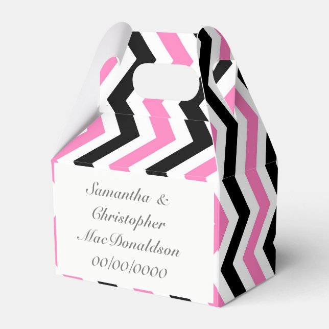 Pink black and white chevron wedding favour box (Back Side)