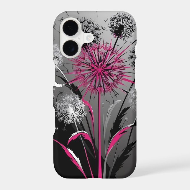 Pink Black and White Dandelion iPhone / iPad case (Back)