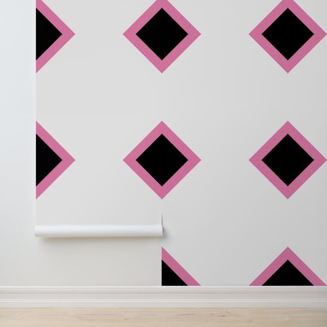 Pink Black and White Diamond Chequerboard Dramatic Wallpaper (Application)