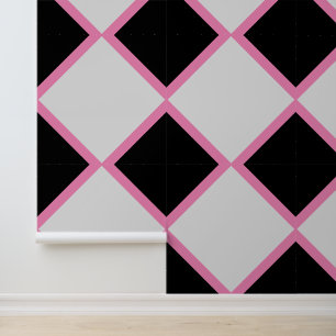 Pink Black and White Diamond Chequerboard Dramatic Wallpaper
