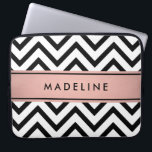 Pink Black and White Faux Rose Gold Foil Chevron Laptop Sleeve<br><div class="desc">Protect your laptop in style with this chic modern sleeve.  Design features black and white chevron zig-zag pattern,  pretty faux rose gold foil stripe in pink and black,  and your name  or other customised text. This elegant and trendy computer case makes a stylish gift for her.</div>