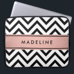 Pink Black and White Faux Rose Gold Foil Chevron Laptop Sleeve<br><div class="desc">Protect your laptop in style with this chic modern sleeve.  Design features black and white chevron zig-zag pattern,  pretty faux rose gold foil stripe in pink and black,  and your name  or other customised text. This elegant and trendy computer case makes a stylish gift for her.</div>