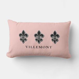 Pink Black and White Fleur De Lis Lumbar Cushion