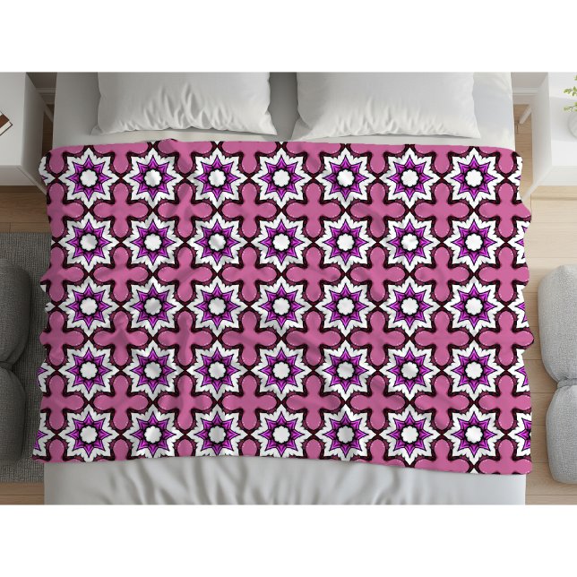 Pink, black and white geometric mandala fleece blanket (Creator Uploaded)