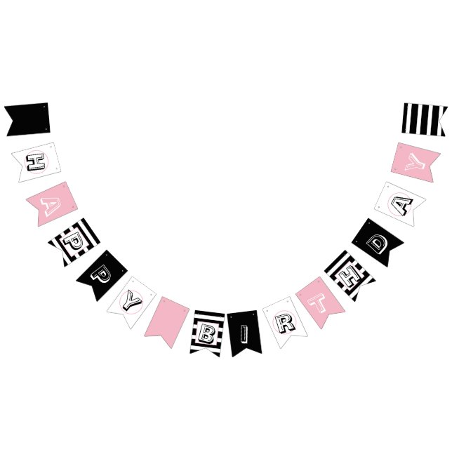Pink Black and White Happy Birthday Bunting (All)