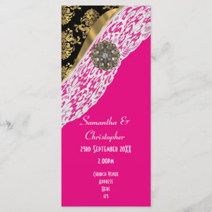 Pink black and white lace church wedding program