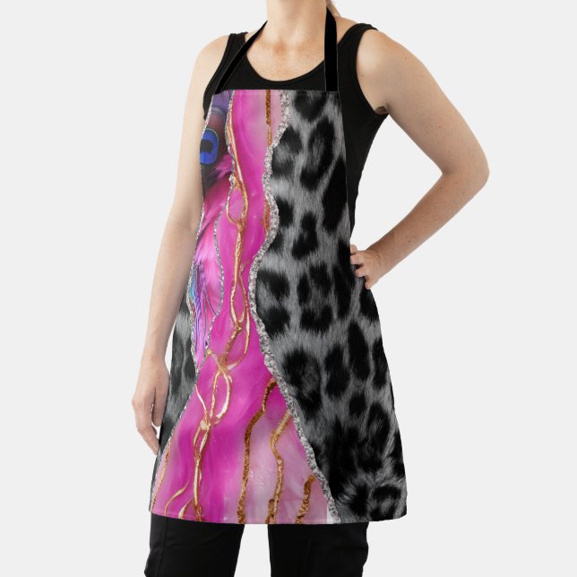 Pink Black and White Leopard Marble  Apron (Insitu)