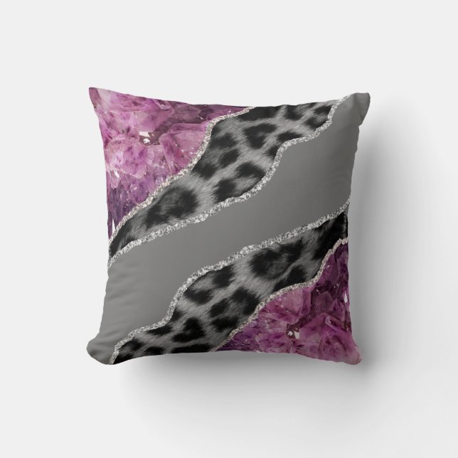 Pink Black and White Leopard Marble  Cushion (Front)