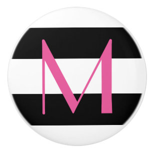 Pink, Black and White Monogrammed Ceramic Knob