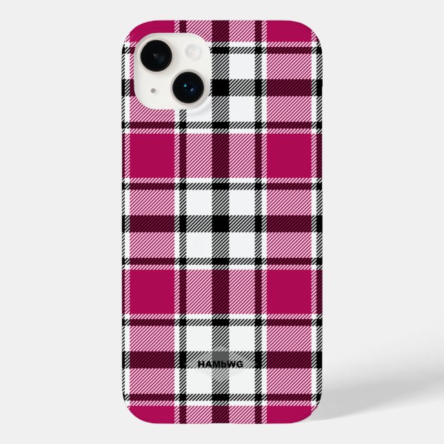 Pink, Black and White Plaid Iphone Case HAMbWG (Back)