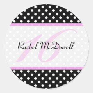 Pink, Black, and White Polka Dot Sweet 16 Sticker