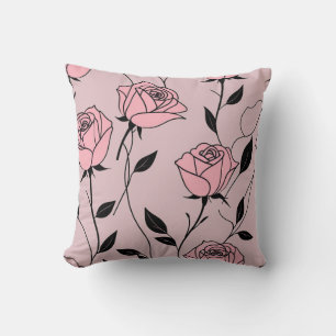 Pink , black and white rose art cushion