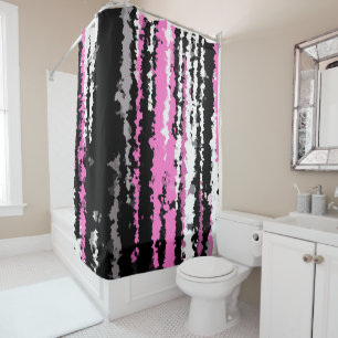 pink black and white shower curtain