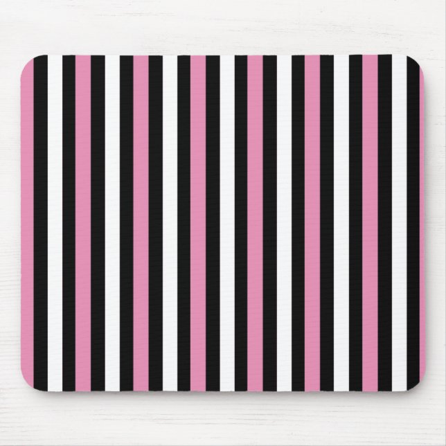 Pink, Black and White Stripes Mouse Pad (Front)