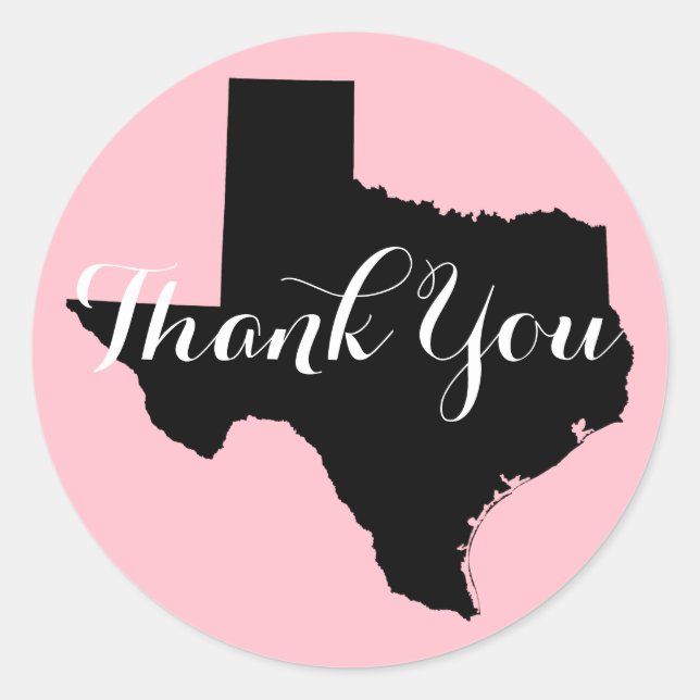 Pink Black and White Texas Wedding Thank You Classic Round Sticker (Front)