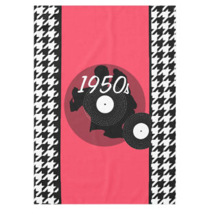 Pink, black, and white vintage checkered tablecloth