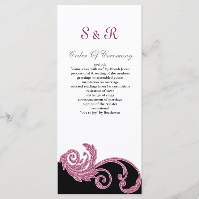 Pink,black and white Wedding program (Front)