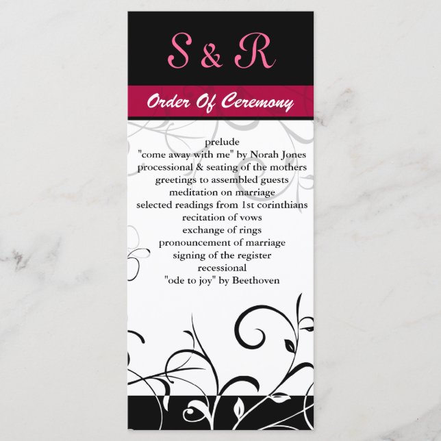 Pink,black and white Wedding program (Front)