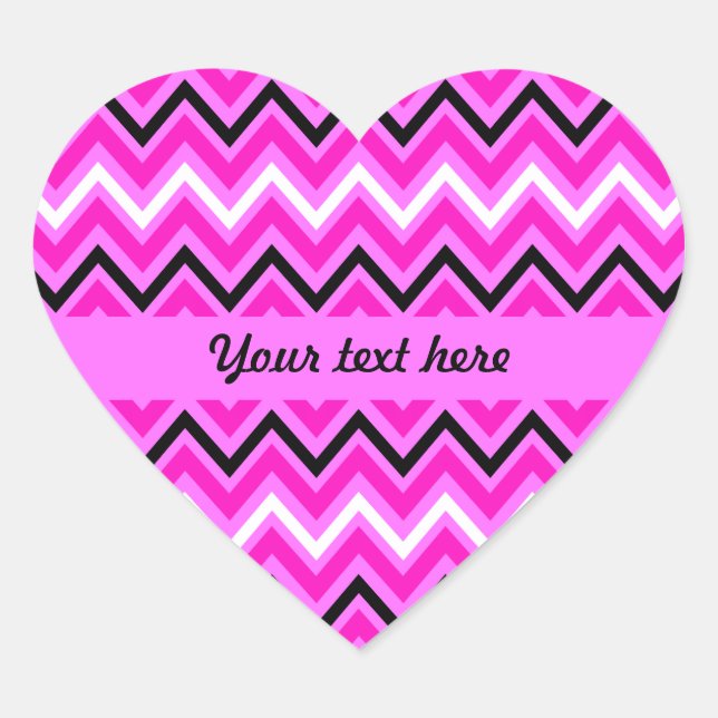 Pink, Black and White Zigzag Heart Sticker (Front)