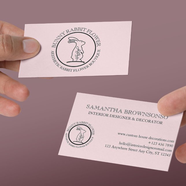 Pink Black Animal Flower Circle Frame Rabbit Business Card (Pink Black Animal Flower Circle Frame Rabbit Business Card
)