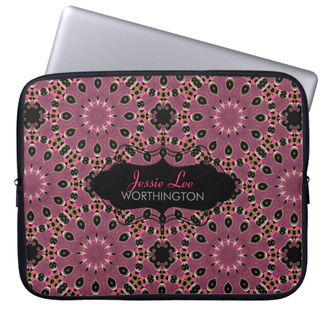 Pink & Black Arabesque 'ish Laptop Sleeve (Front)