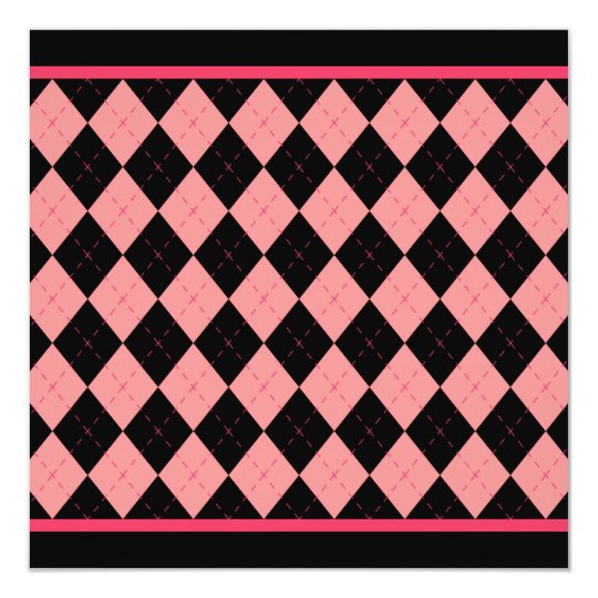 Pink Black Argyle Invitation