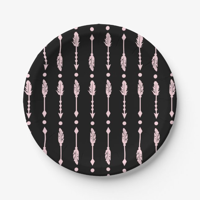 Pink & Black Arrows Wild ONE Girls Birthday Party Paper Plate (Front)