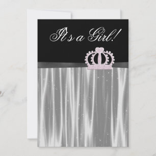 Pink Black Baby Girl Princess Shower Invitation