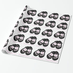 Pink Black Baby Shoes Baby Shower Wrapping Paper