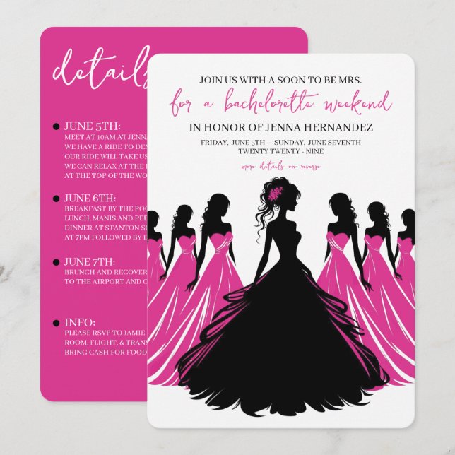 Pink & Black Bachelorette Party Invitation (Front/Back)
