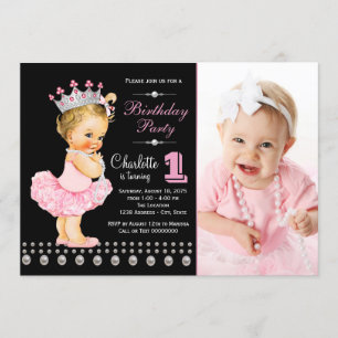 Pink Black Ballerina Princess Girl Birthday Party Invitation