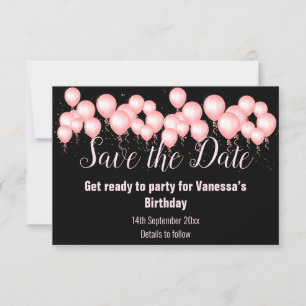 PINK BLACK BALLOON SAVE THE DATE RSVP CARD