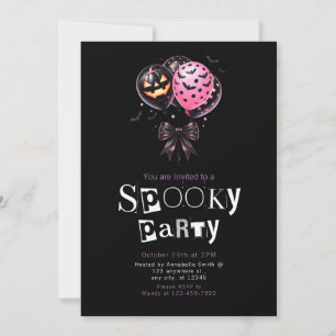 Pink Black Balloons Modern Minimalist Halloween Invitation